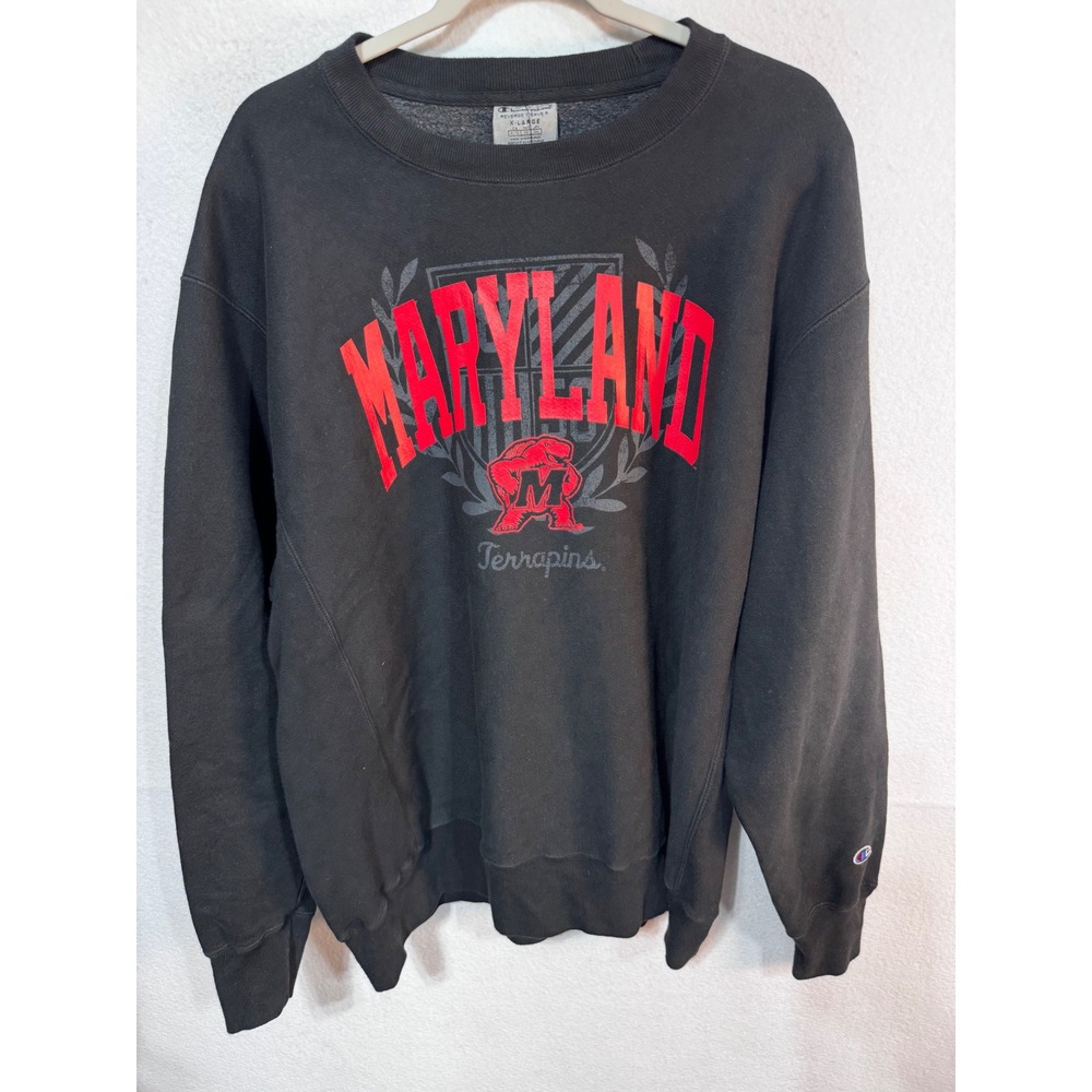 Champion Men's XL Black Sweatshirt Maryland Terrapins Reverse Weave